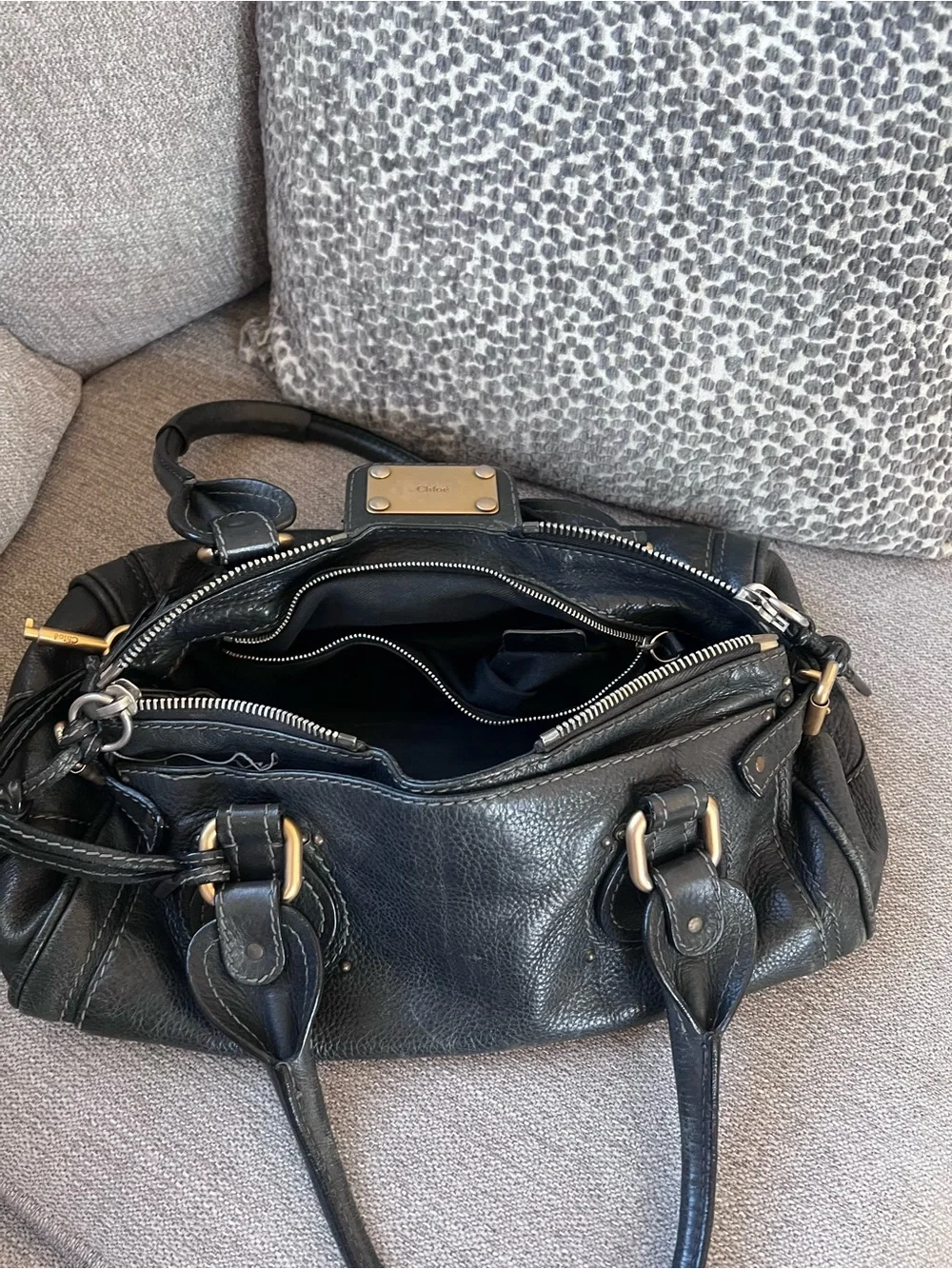 Chloe Paddington Black Leather Handbag with Gold Accents